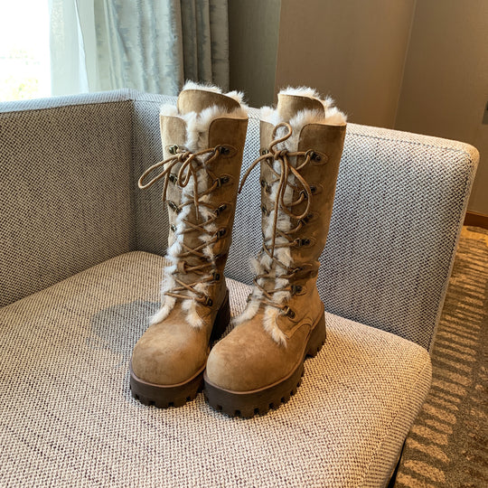 Damen Winterstiefel mit warmem Fellkragen und rutschfester Sohle EB