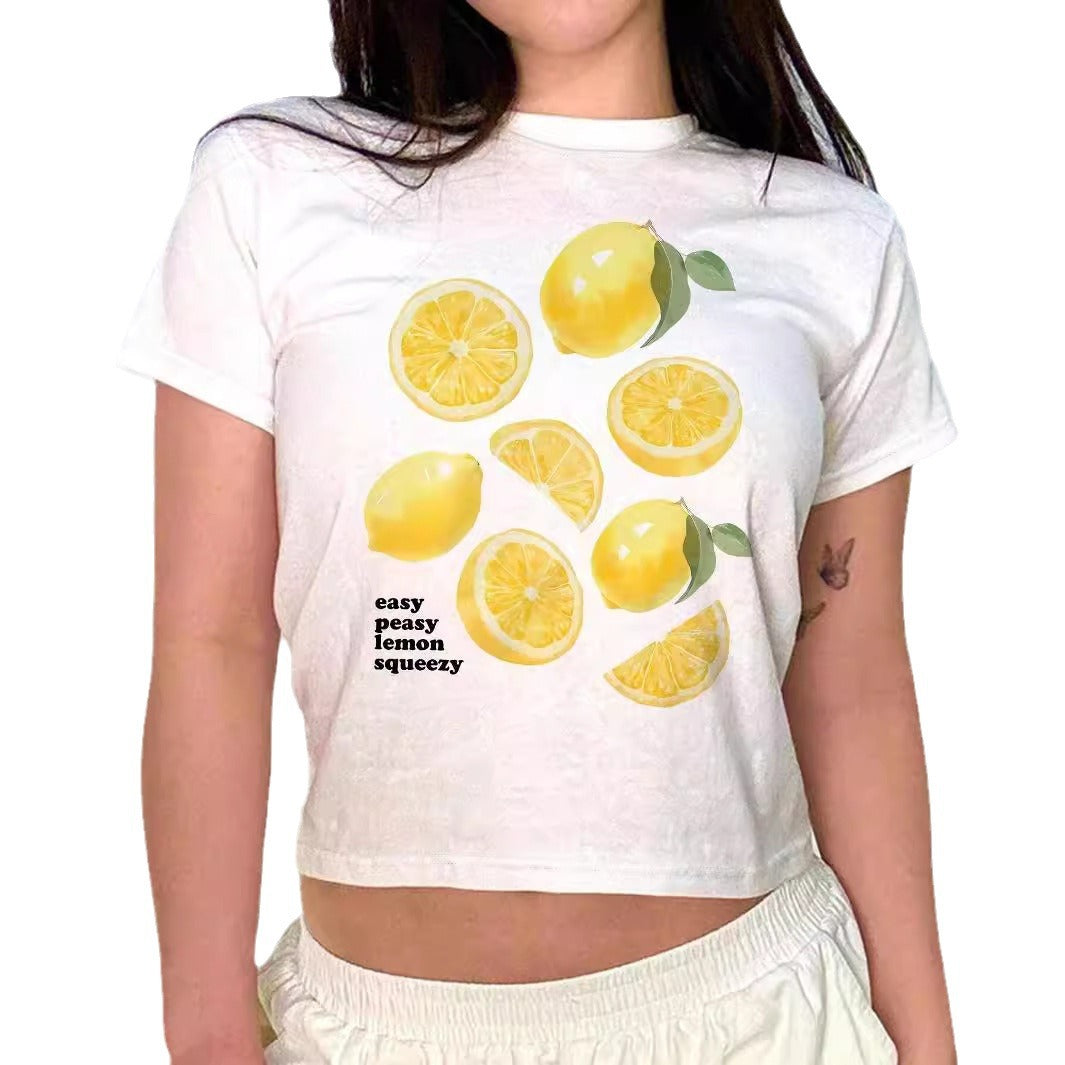 Damen Crop-T-Shirt mit kreativem Cocktail-Design EB