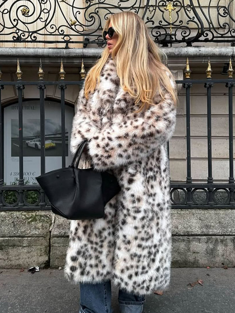 Damen Kunstpelz Mantel mit elegantem Leopardenmuster EB