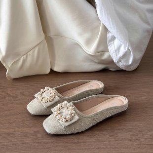 Damen elegante Mules mit funkelnder Perlenverzierung EB