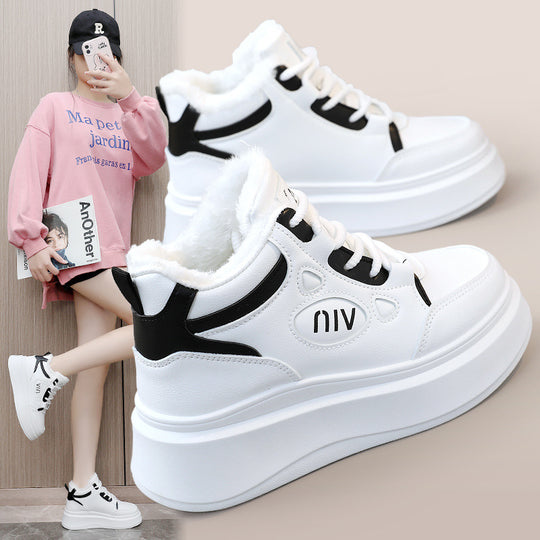 Damen modische High-Top Sneakers mit kuscheligem Innenfutter und robustem Sohlenprofil EB