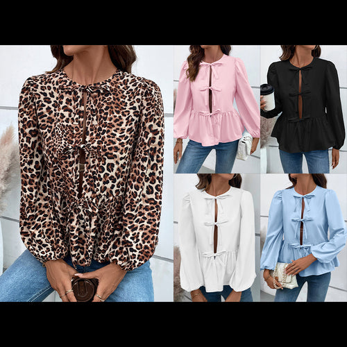 Damen Bluse mit Leopardenmuster und Rüschendetails EB