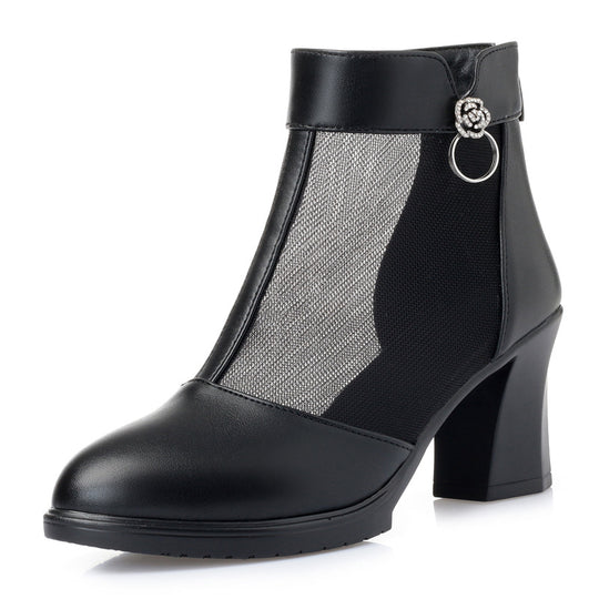 Damen Stiefeletten mit transparentem Mesh-Einsatz und elegantem Blockabsatz EB