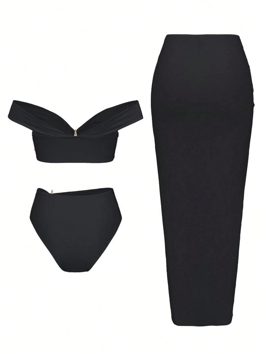 Damen Elegantes Bikiniset mit Wickelrock EB