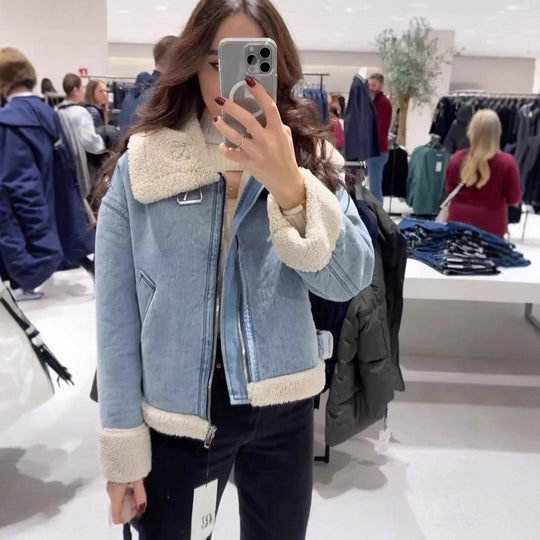 Damen lässige Übergangsjacke mit Kunstfellkragen EB
