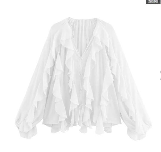 Damen Rüschenbluse mit weitem Schnitt und ballonartigen Ärmeln EB