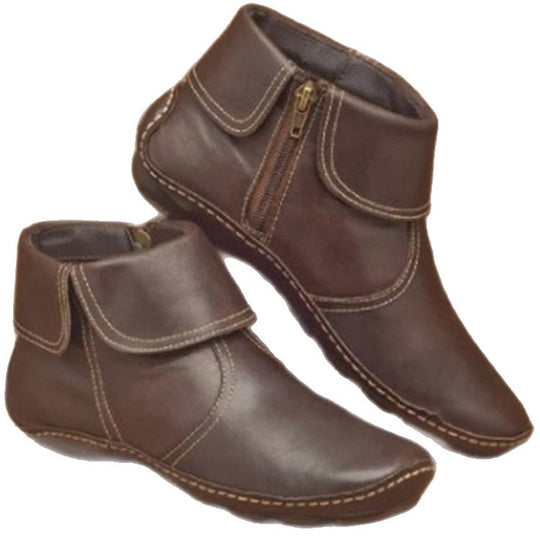 Damen Kurzstiefeletten mit umklappbarem Manschettenkragen und Seitenreißverschluss EB