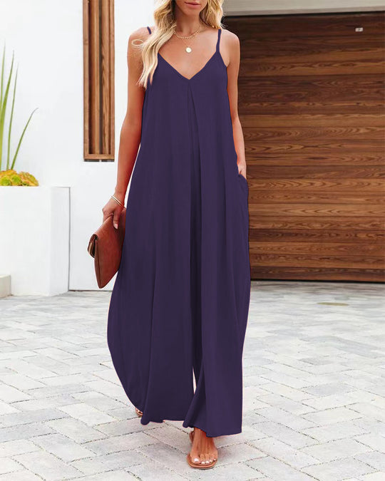 Damen Smarter Jumpsuit mit tiefem V-Ausschnitt und Seitentaschen EB