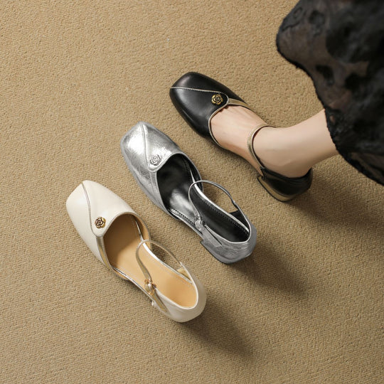 Damen elegante Ballerinas mit modischer Schnalle und goldenen Akzenten EB