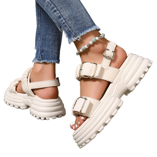 Damen Plattform Sandalen mit Riemen und Schnalle EB