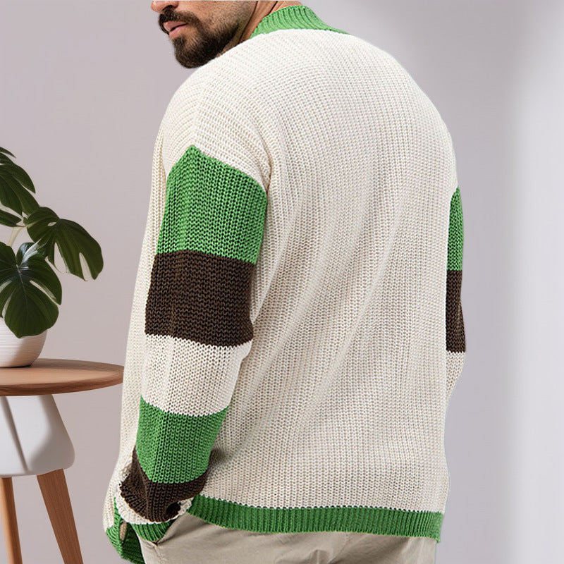 Herren Strickjacke mit modernem Farbblock-Design EB