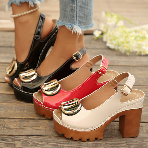 Damen Plateau-Sandalen mit Dekorativem Riemendesign und Eleganten Akzenten EB