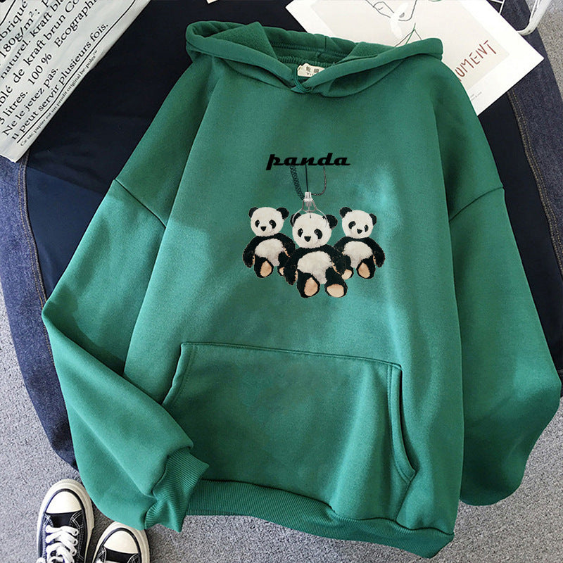 Damen nan oversized Kapuzenpullover mit Plüsch-Panda-Applikation und Kängurutasche EB