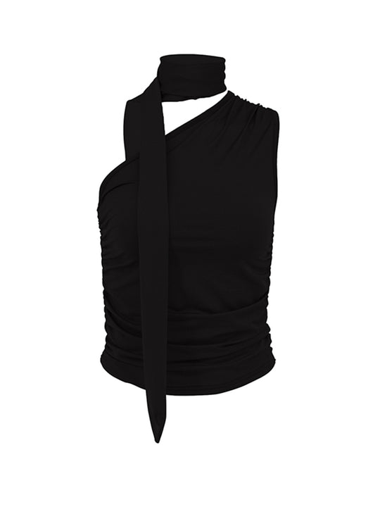 Damen asymmetrisches Top mit bindbaren Schlaufen und Raffung EB