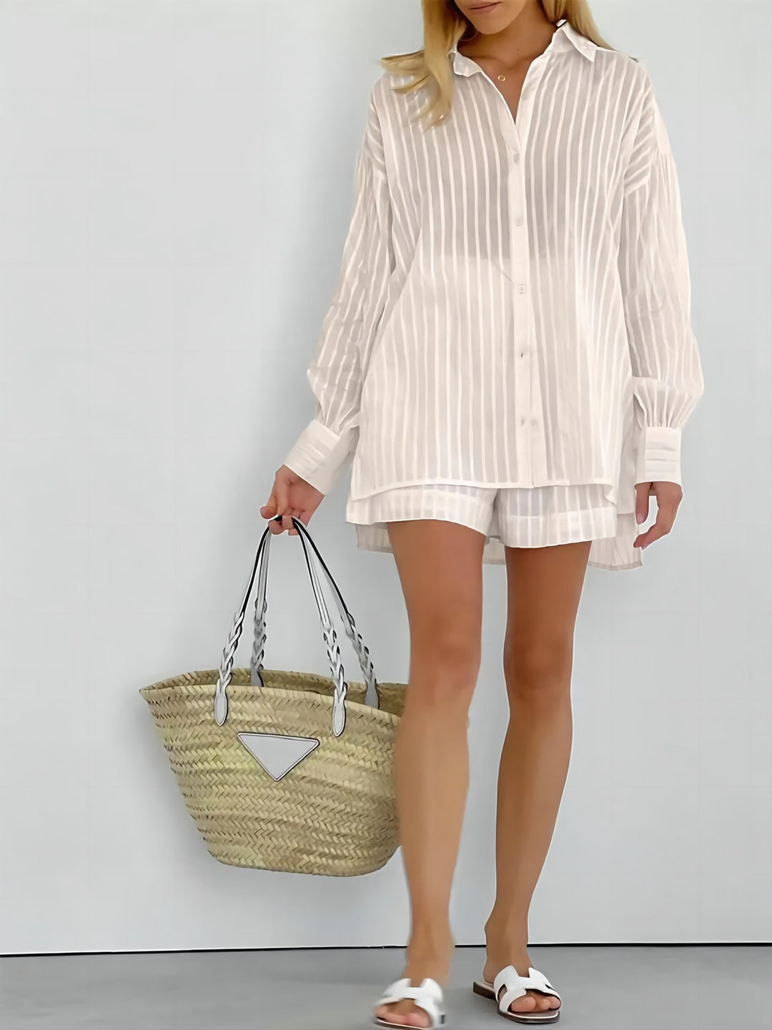 Damen gestreiftes Hemd und Shorts Set EB