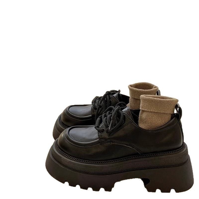 Damen Elegante Plateau Schnürschuhe mit glänzendem Obermaterial EB