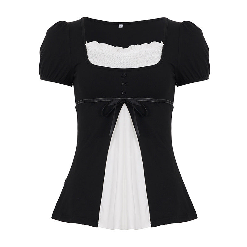 Damen elegantes Oberteil mit Puffärmeln und verspielten Schleifen EB