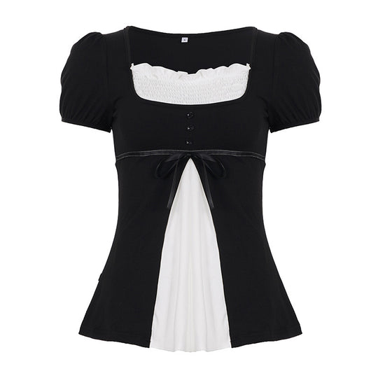Damen elegantes Oberteil mit Puffärmeln und verspielten Schleifen EB