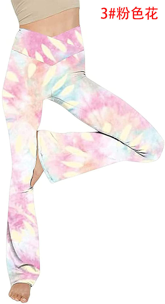 Damen nan taillenhohe Yogahose mit überkreuztem Bund und ausgestelltem Saum mit Schlitz EB