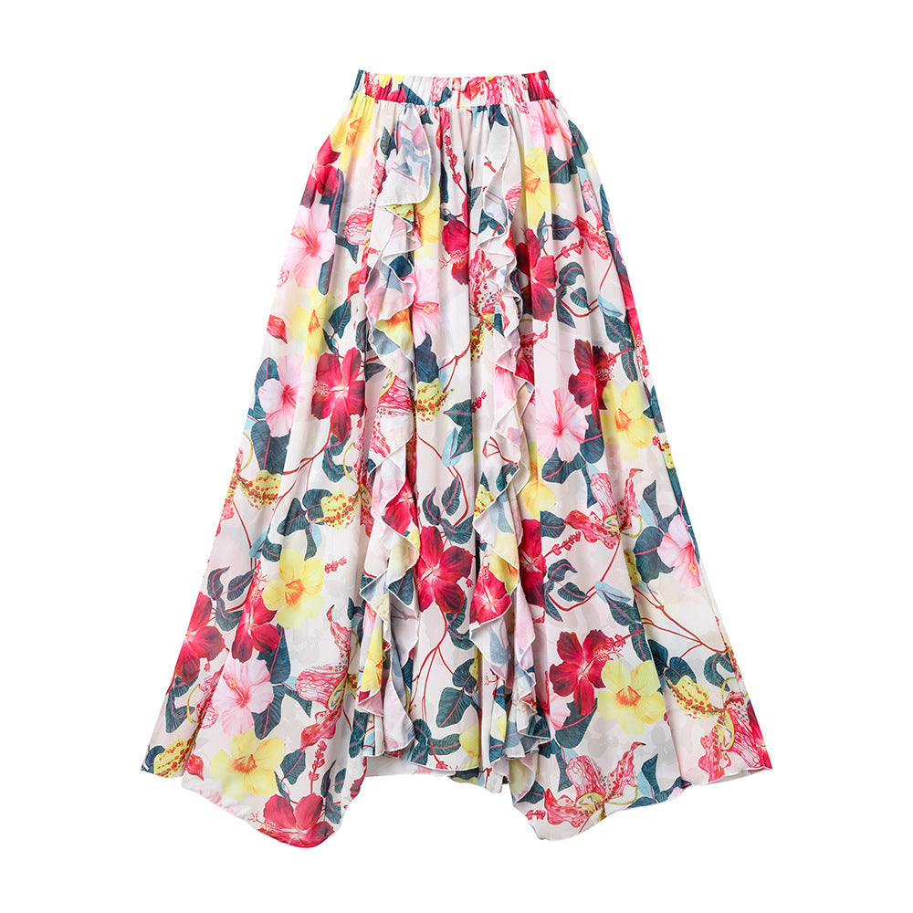 Damen eleganter Floral Badeanzug mit gewelltem Schulterdesign EB