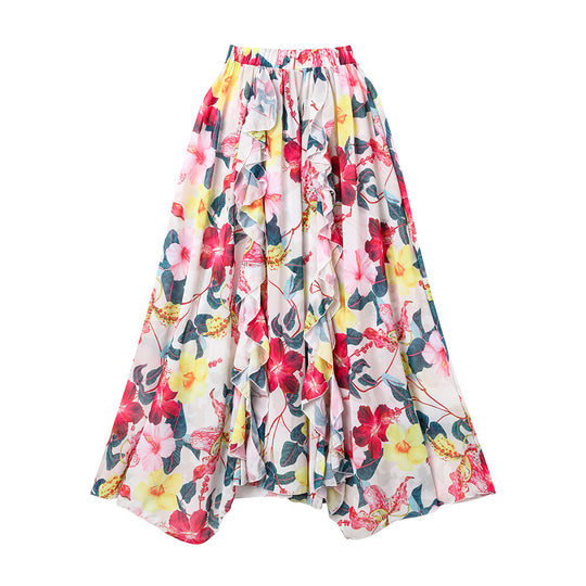 Damen eleganter Floral Badeanzug mit gewelltem Schulterdesign EB