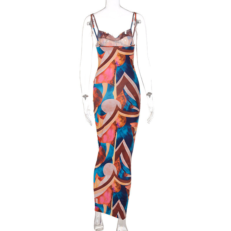Damen Maxikleid mit hohem Schlitz und modernem Zebramuster EB