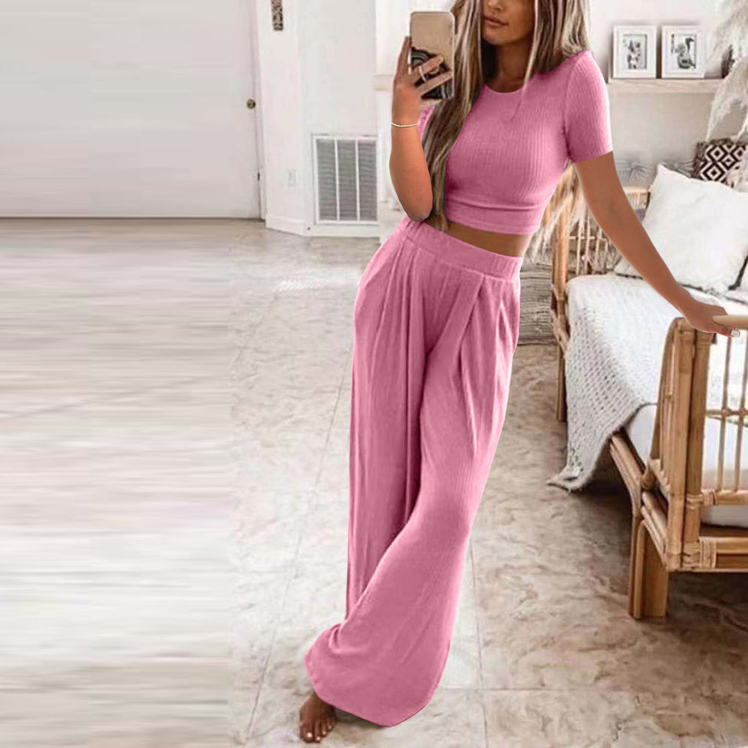 Damen Set aus kurzer Strickoberteile und weiten Hosen EB