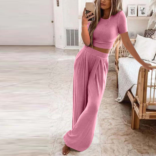 Damen Set aus kurzer Strickoberteile und weiten Hosen EB