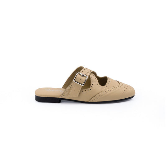 Damen elegante Slip-On Sandalen mit modischem Schnallenverschluss und perforierter Oberfläche EB