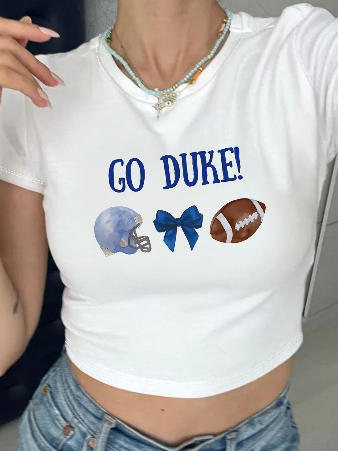Damen Crop-T-Shirt mit kreativem Augenmotiv und Tourdruck EB
