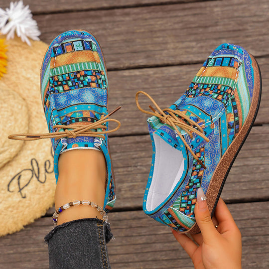 Damen modische Schnürschuhe mit floralem Muster und komfortabler Sohle EB