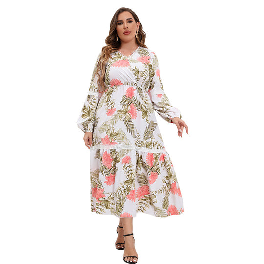 Damen Maxikleid mit botanical Druck und lässigem Schnitt EB