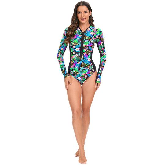 Damen Langarm-Schwimmanzug mit floralem Design EB