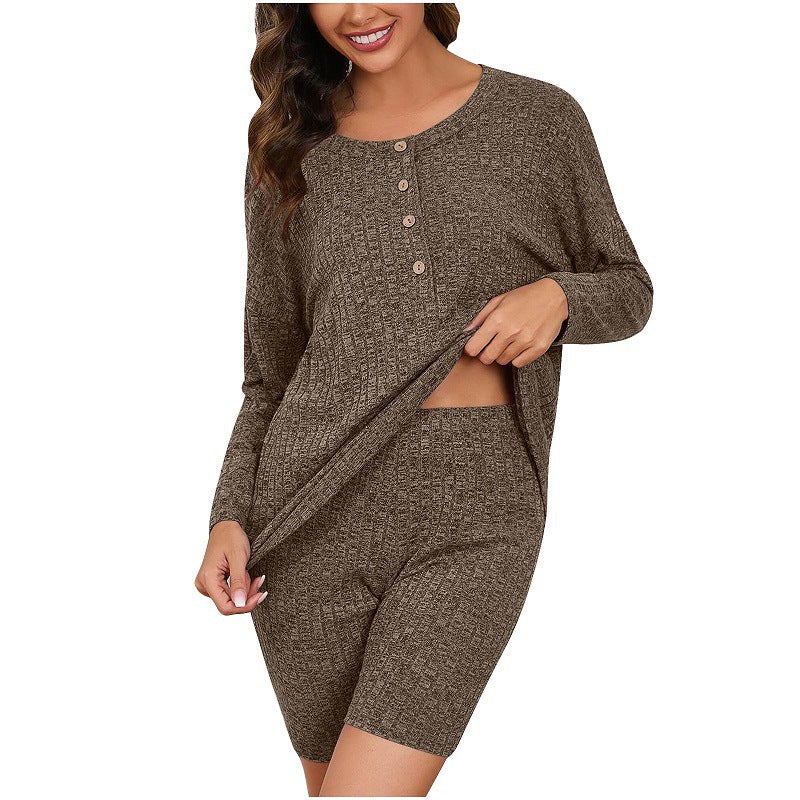 Damen Komfortables Lounge-Set mit langärmligem Oberteil und Shorts EB