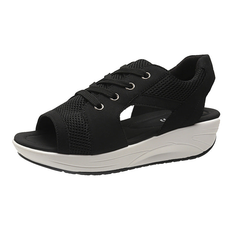Damen Atmungsaktive Slip-On Sandalen mit hohem Plateau EB
