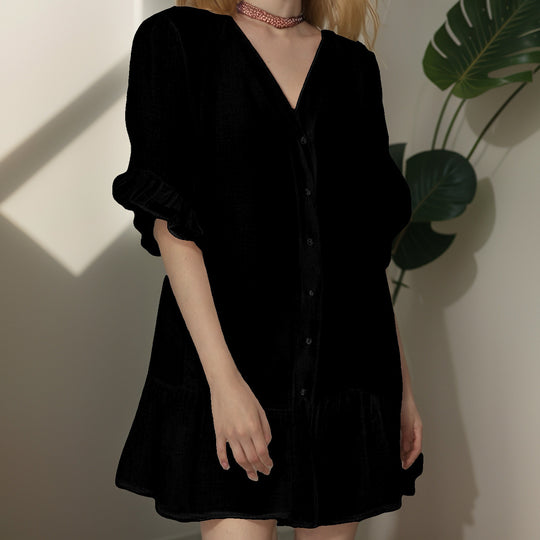 Damen Shirtkleid mit Puffärmeln und Volantabschluss EB