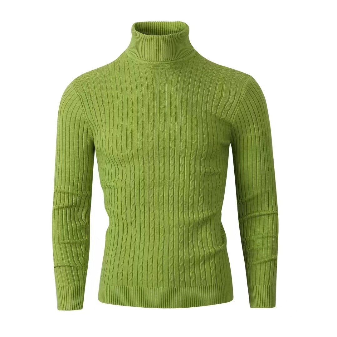 Herren nan gerippter Rollkragenpullover mit Zopfmuster und körpernaher Slim-Fit-Silhouette EB