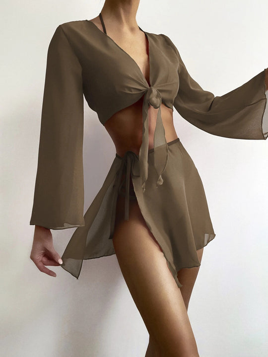 Damen Baumwoll Strandset mit lässigem Wickeldesign EB