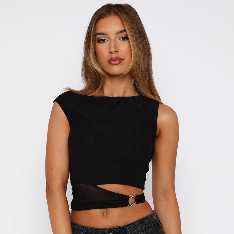 Damen Crop-Top mit schickem Wickeldesign und dekorativem Gürtel EB