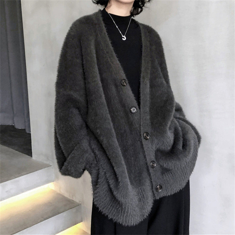 Damen kuschelige Strickjacke mit großen Knöpfen und komfortablem Schnitt EB