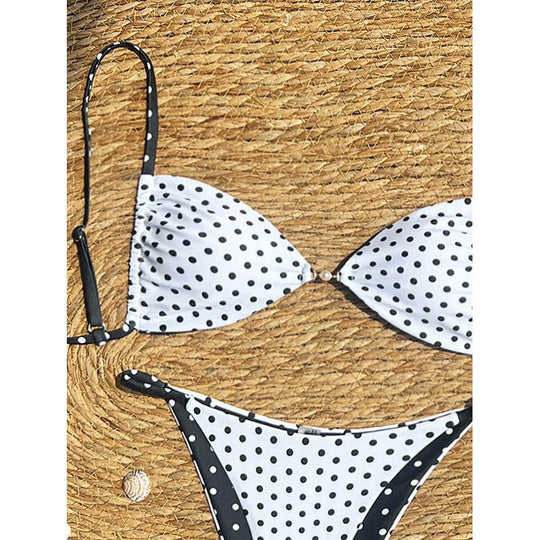 Damen Triangel-Bikini mit verspieltem Punktemuster und eleganten Akzenten EB