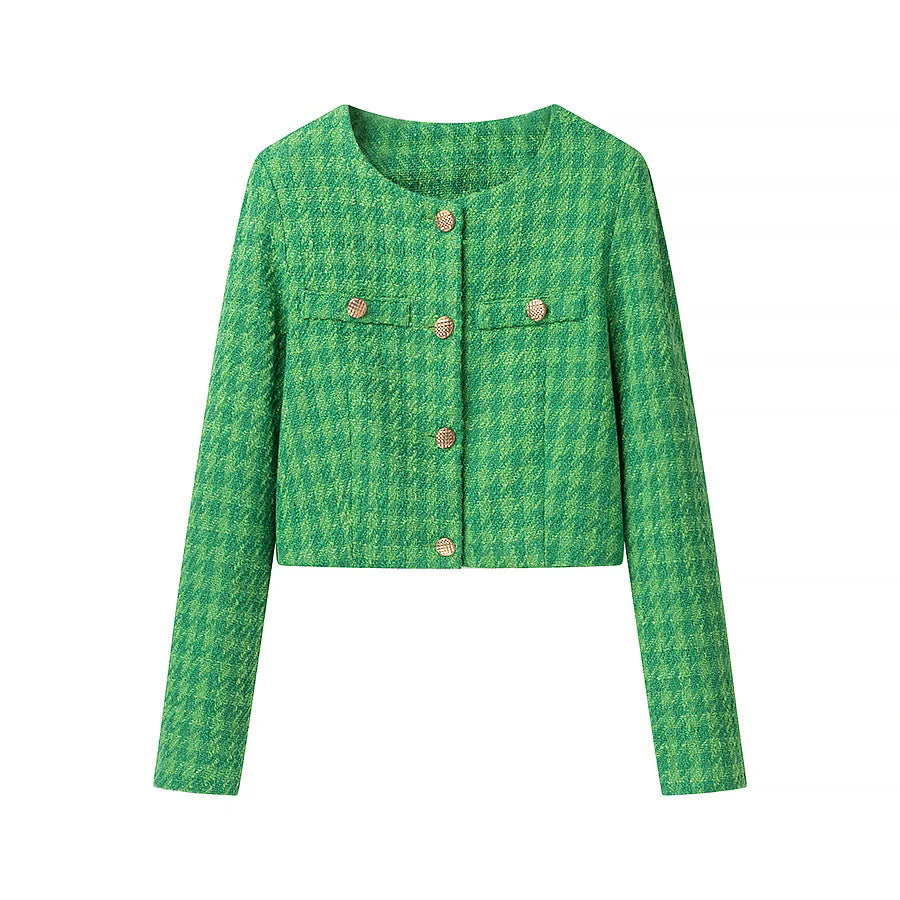 Damen modische kurz geschnittene Blazerjacke mit eleganten Knopfdetails EB