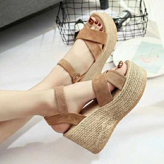 Damen Strapazierfähige Keilabsatz-Sandalen mit modischem Riemchen-Design EB