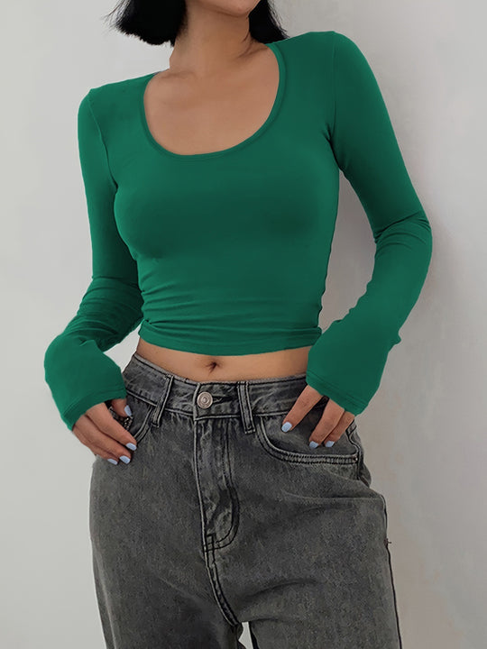 Damen Figurbetontes Langarmshirt mit weiten Ärmeln EB
