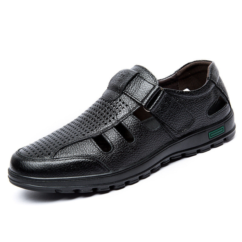 Herren Atmungsaktive Leder Sandalen mit Klettverschluss EB