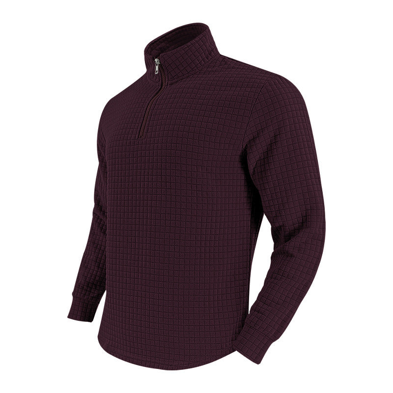 Herren eleganter Stehkragenpullover mit Reißverschluss und strukturiertem Design EB