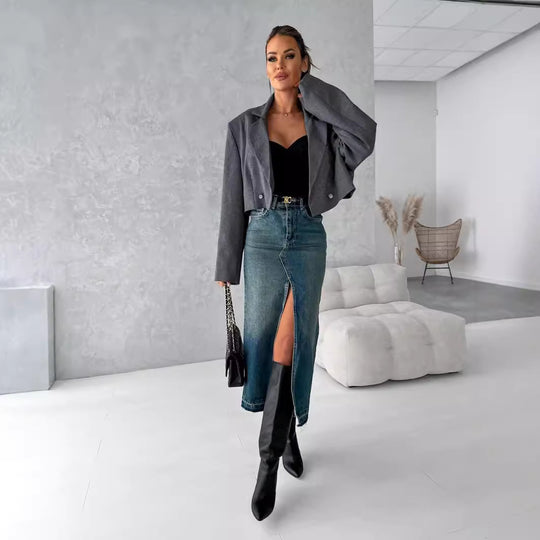 Damen Modischer Oversized Blazer aus hochwertigem Material EB