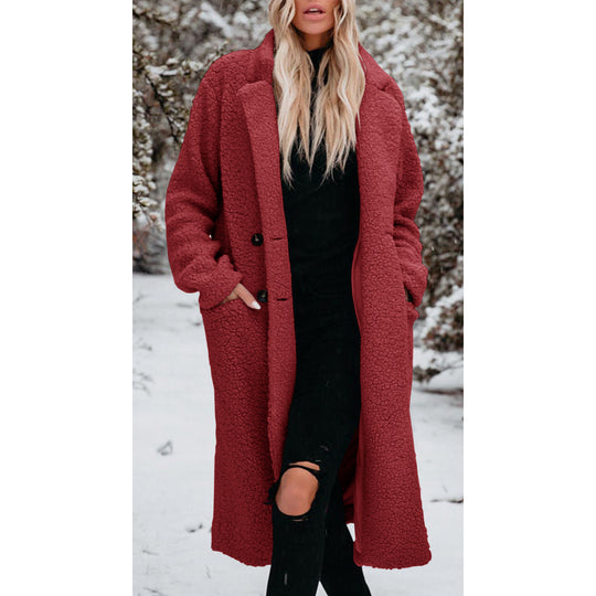 Damen Oversized Teddy-Mantel mit Knopfverschluss und praktischen Taschen EB