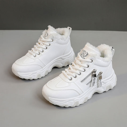 Damen modische High-Top Sneakers mit warmem Innenfutter und sportlichem Zipper-Design EB