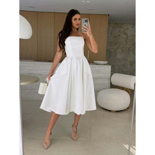 Damen elegantes Cocktailkleid mit trägerlosem Design EB
